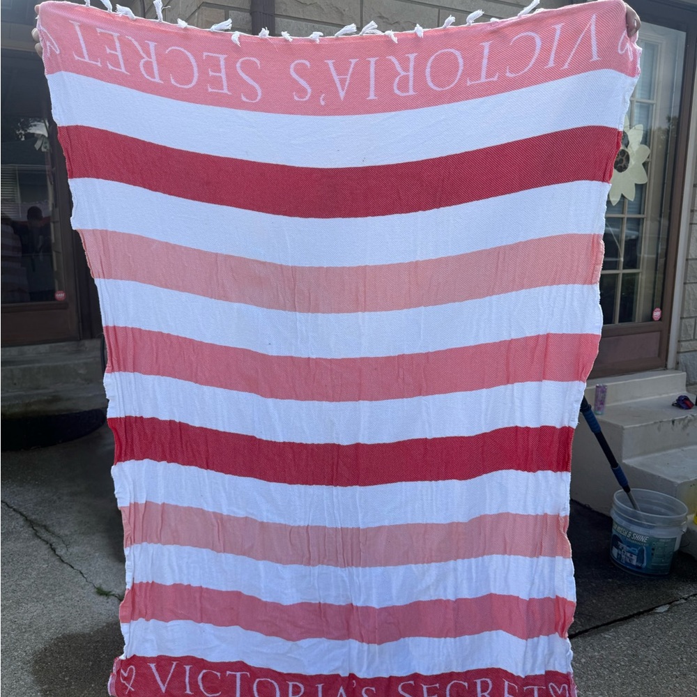 Victoria's Secret Red, Pink & White Striped Beach Towel